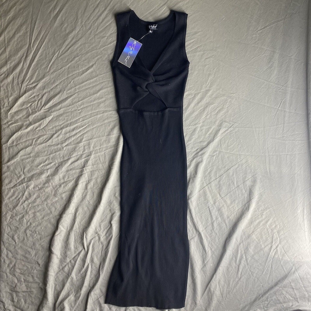 Say What Women Black Long Sleeveless XS Stretch Ribbed Keyhole Dress Size XS NEW